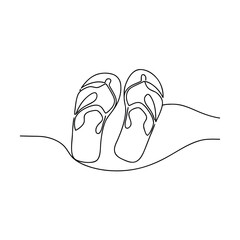 Pair of flip flops on sand line drawing sandals footwear
