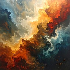 Abstract fluid art with swirling colors, resembling clouds or fire