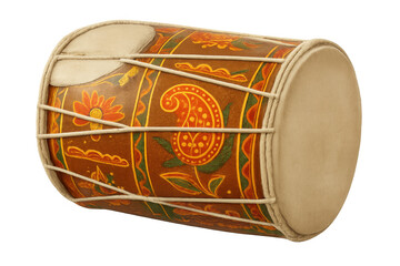 Dholak musical instrument artwork, traditional indian folk percussion drum, cultural music art transparent background