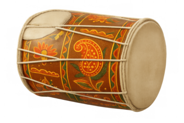 Dholak musical instrument artwork, traditional indian folk percussion drum, cultural music art transparent background
