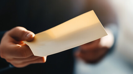 Receiving an Offer: A person delicately holds a paper, perhaps a letter, invite, or job offer, bathed in soft light, inviting anticipation. The moment is personal and significant.