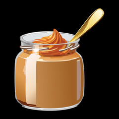 Transparent jar containing thick, glossy caramel or sweet butterscotch topping, perfect for ice cream or pancakes - Vector Illustration