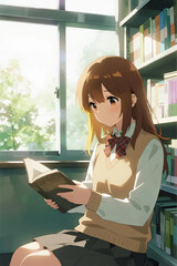 The girl wearing a red bow tie is reading a book.