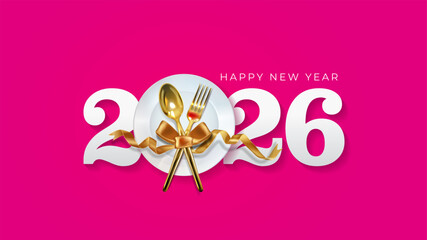 Vector illustration of Happy new year 2026 party, celebration and food offer invite card background.
