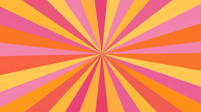 The fast loop movement of the sun rays in a circle. Groovy starburst with pink orange yellow rays.