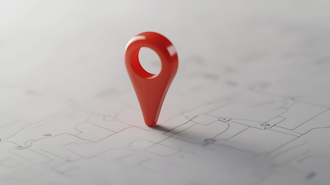 A vibrant red map pointer stands out on a detailed map, symbolizing location, navigation, and discovery. Guiding the way to new experiences and destinations on the map.