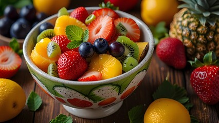 fruit salad in a glass bowl