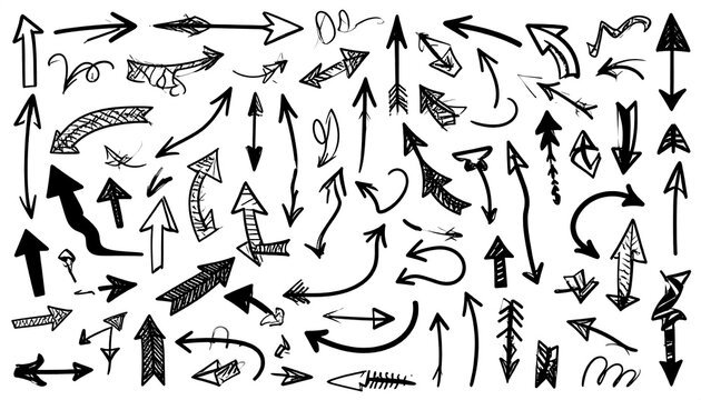 Assortment of hand-drawn arrows in varied styles and directions