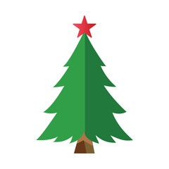 Simple christmas tree with red star isolated on white background