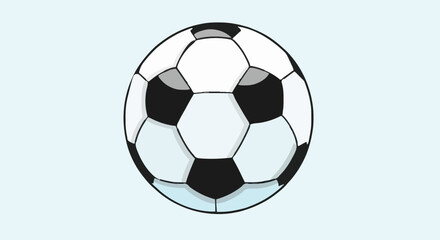 Obraz premium Illustrated classic black and white soccer ball on a light blue background, representing sports, games, and competition
