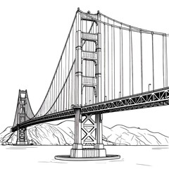Fototapeta premium Monochrome drawing of Golden Gate Bridge