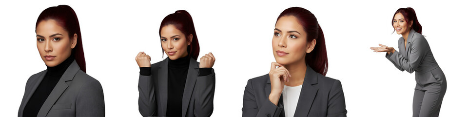 Determined, ready, thoughtful, eager   businesswomen in professional attire. Isolated on a transparent background, perfect for corporate branding, diversity, leadership,