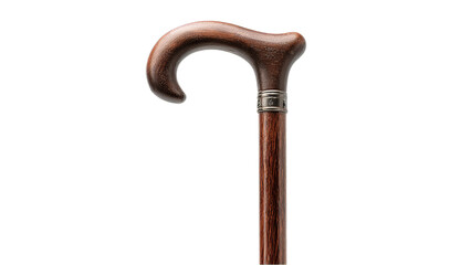 Fototapeta premium Elegant wooden cane with a curved handle, showcasing classic craftsmanship and warm brown tones on a transparent background.