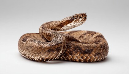 Obraz premium Close-Up Of Brown Common Viper Snake Skin On White Background: Wildlife, Reptile, Biology, Zoology, Herpetology, Environmental Conservation, Science, Education, Graphic Resources.
