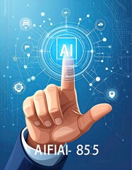 Human finger touching glowing AI network symbolizing digital innovation and future technology.