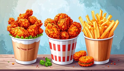 Crispy fried chicken and french fries