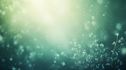 Soft, diffused light casts a serene glow over delicate flowers in a calming green background