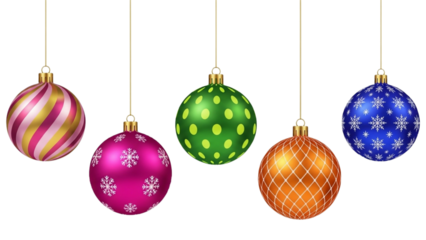 Realistic 3D Christmas Balls Vector Set - Hanging Holiday Ornaments Collection