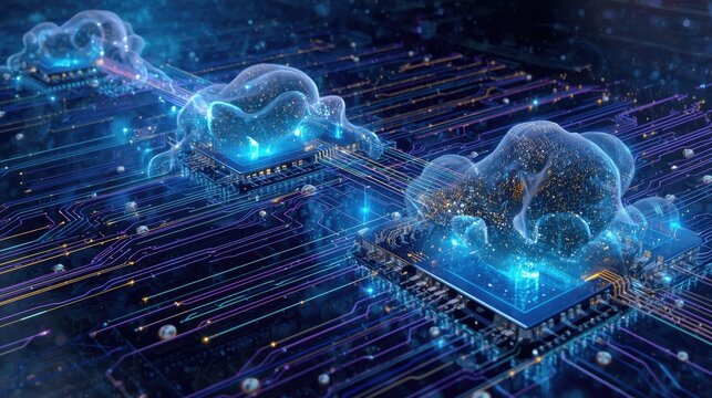 Cutting-edge technology with vibrant cloud computing on circuit board design - Powered by Adobe