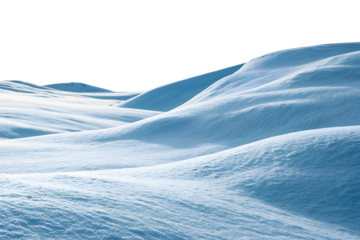 Soft white snow creates flowing natural curves and gentle rolling hills, forming a pure winter landscape, isolated on a transparent background.