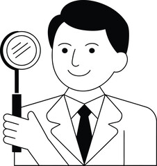 Cartoon Doctor with Magnifying Glass Examining Medical Cases and Diagnosis