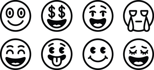 Collection of Cartoon Emoji Faces Expressing Different Emotions in Vector Format