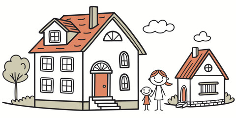 Fototapeta premium Vector illustration of a residential house with roof and windows