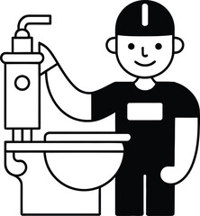 Plumber repairing or installing a toilet with expertise and skill