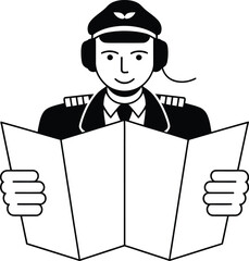 Pilot navigating with map illustration for travel and aviation themes