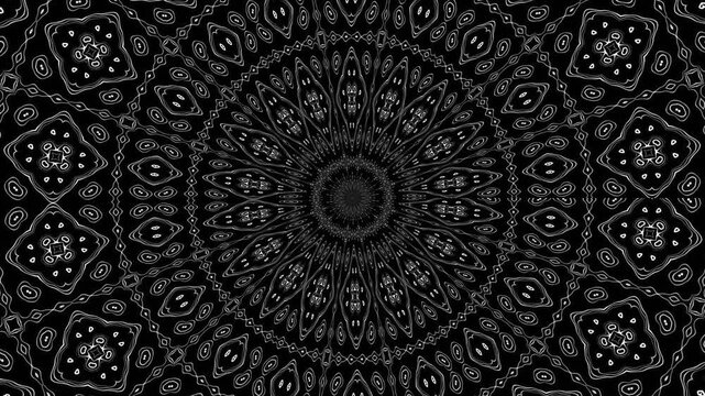 Abstract kaleidoscope background or animation for yoga and meditation, seamless loop, 4K.	