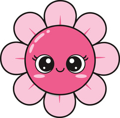 Cartoon flower illustration, kawaii smiling blossom, cute pink petals, happy floral character, cheerful kids design, decorative vector art, playful illustration