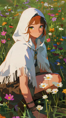 A woman in a white dress amidst the flowers