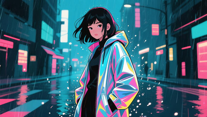 Young woman wearing a colorful coat