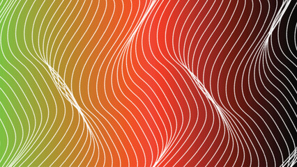 Wavy lines vector pattern with a vibrant gradient background from green to red and dark tones