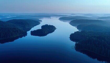 Aerial View Of Clear Blue Saimaa Lake In Sun, Finland: Picturesque Panoramic Scenery And Pure Nature Ideal For Eco Tourism And Travel.