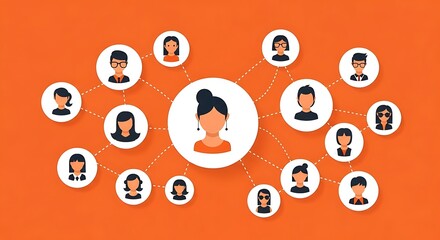 Network of Connected People for Social Media Marketing on Orange Background