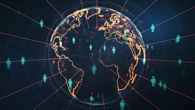 Global network of people connected across the world, symbolizing social connection and communication - Powered by Adobe