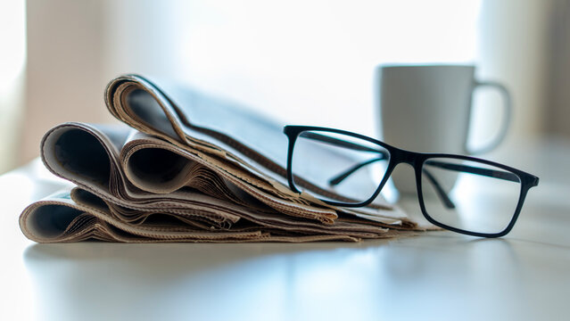 newspapers and glasses at office