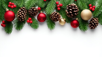 Festive Christmas Decoration with Ornaments and Pine Cones