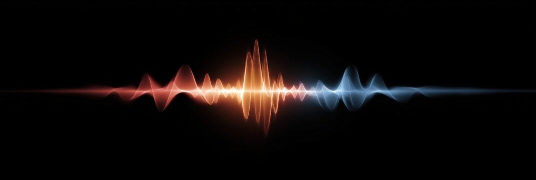 Vibrant multicolored sound waves on black background