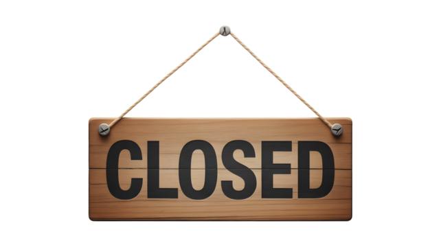 Rustic wooden 'Closed' sign hanging, perfect for storefronts, online shops, and business updates letting customers know you are temporarily unavailable
