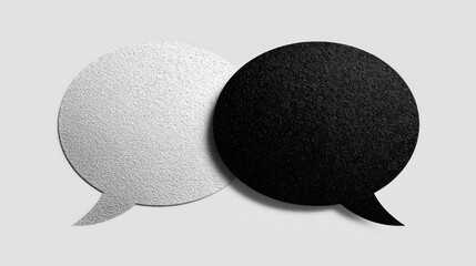 minimalist poster of two overlapping speech bubbles one filled with white noise, the other blank symbolic stillness and tension