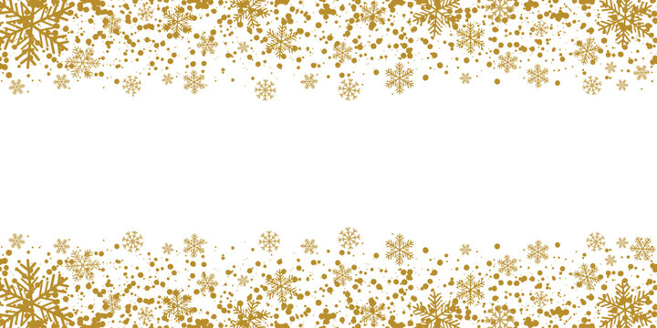 Luxury gold Christmas snowflake frame border vector banner; glitter header design element minimalist copy space.