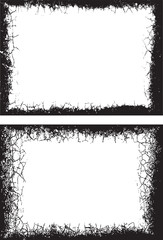 Vintage black and white frame border design with a dirty ink texture illustration and a rough grungy splatter element set