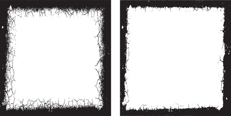 Black grunge frame set with rough border texture and vintage messy edge design for your art and text illustration