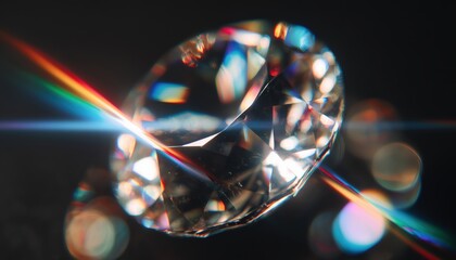 Abstract Bokeh Lights And Lens Flare: Diamond Crystal Jewelry Reflections With Rainbow Light Leaks On Black Background. Shining And Defocused.