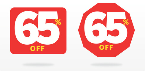 65% off, commerce, sticker, promo, advertising, price, banner, offer, sale, money, purchase, tag, retail, shape, shop. Template, value, discount, shape, set, icon, vector