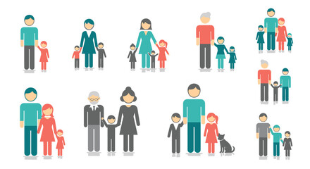 Diverse family unit icons showcasing various structures and relationships