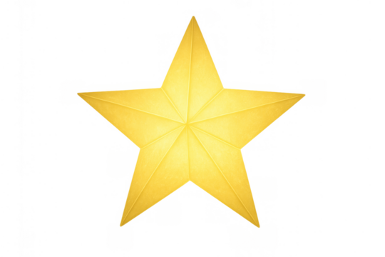 Golden five-pointed star representing celebration, excellence, or achievement on a transparent background