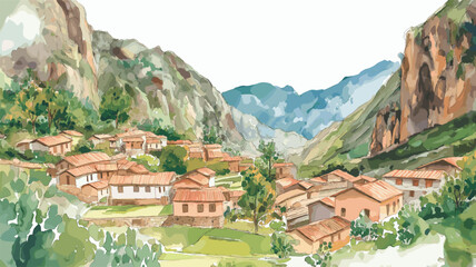 Sacred Valley. Sacred Valley hand drawn watercolor illustration